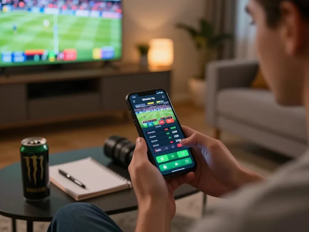 Engaging with Winbd Vip app for live sports betting in a cozy setting.