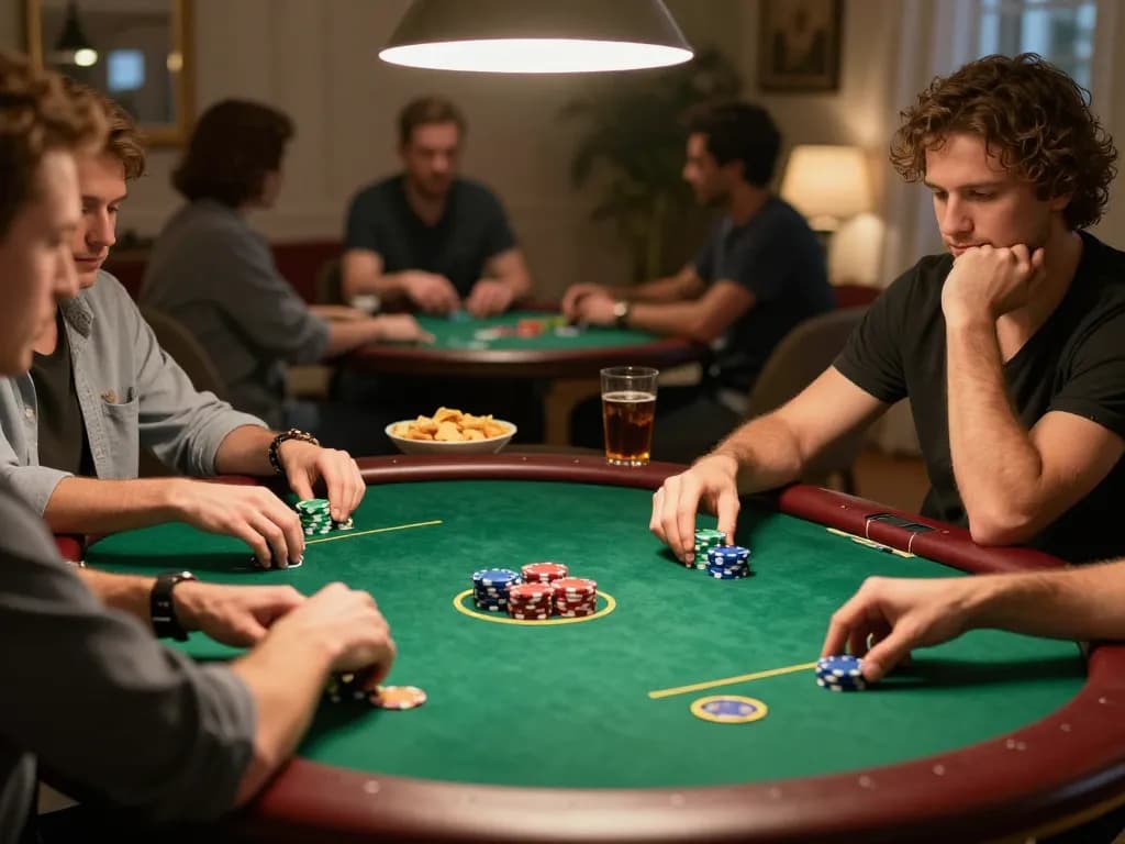 Players engage in a thoughtful poker game with sc88 strategies being discussed around the table