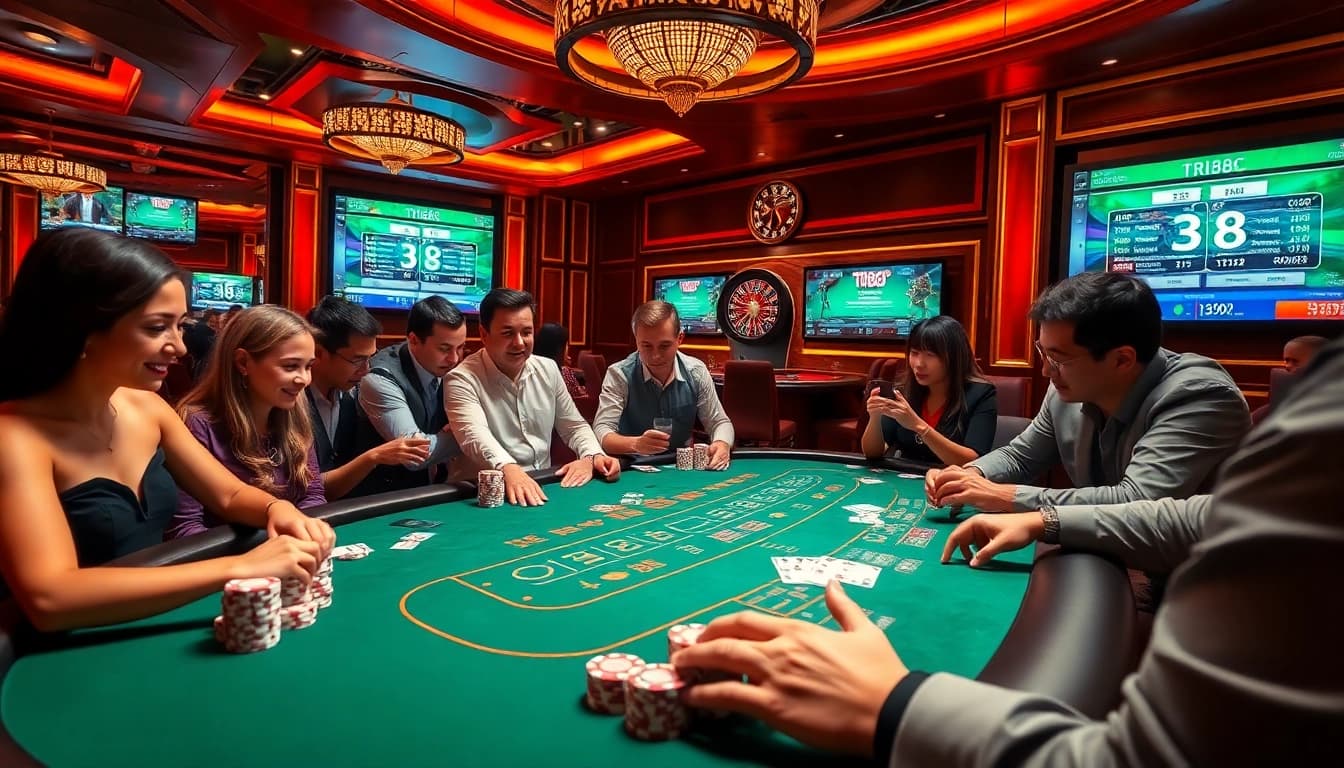 Exciting poker game at a professional casino featuring tr88 elements and vibrant atmosphere.