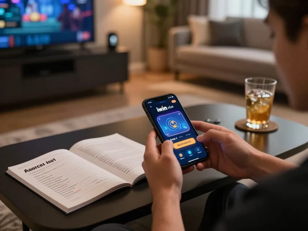 Engaging in strategic gameplay on iwin club mobile app in a cozy home setting