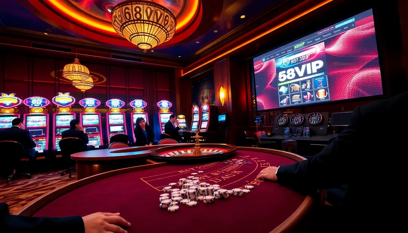Gamblers engaging at a blackjack table in 68VIP's luxurious casino setting.