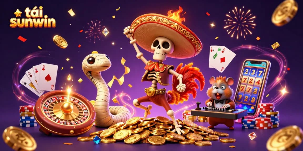 Experience adventures with tải sunwin, featuring a 3D carnival scene rich with winning casino elements.