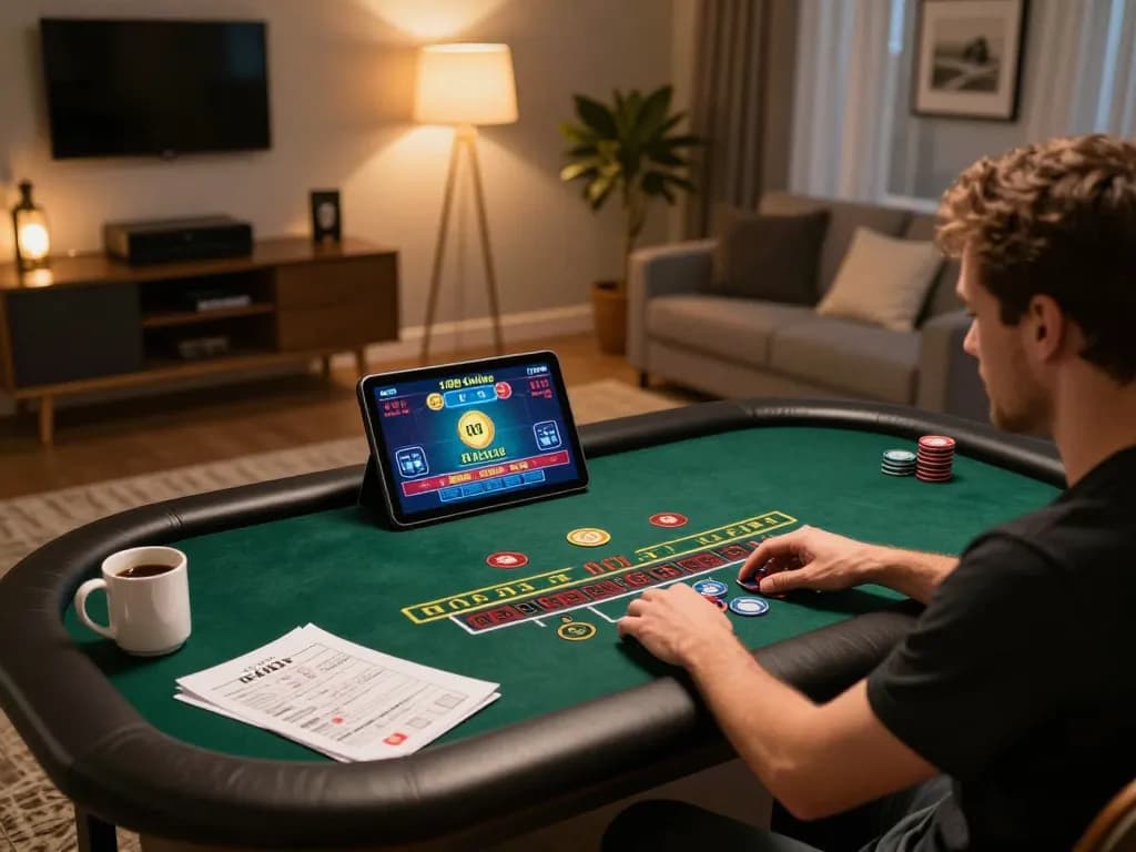 N188 player engaging in online blackjack at home, showcasing strategy and enjoyment