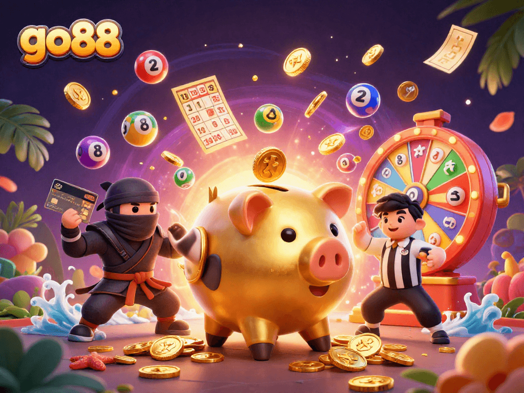 Engage with dynamic go88 lottery gameplay featuring colorful balls and festive characters.