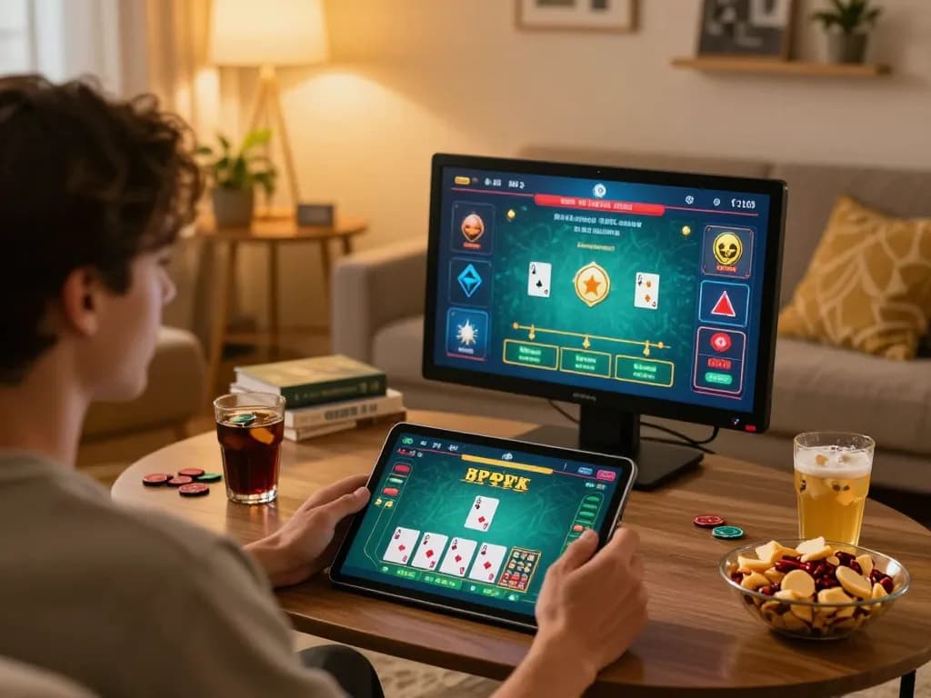 Daga players enjoying live baccarat on tablet in a cozy online setup.
