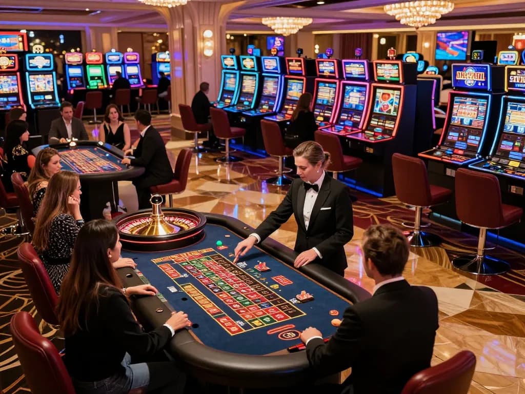 Players enjoying roulette at a vibrant casino featuring onbet 88, showcasing excitement and gambling action.