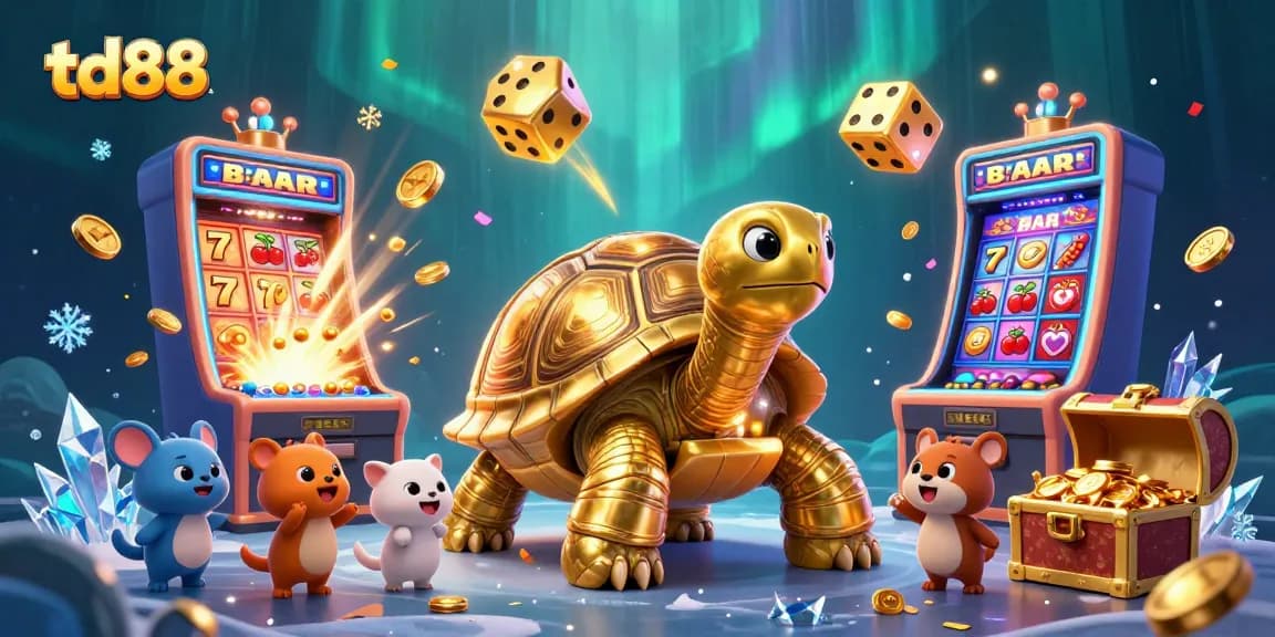 Experience the excitement of td88 at this vibrant 3D arcade featuring classic casino elements.