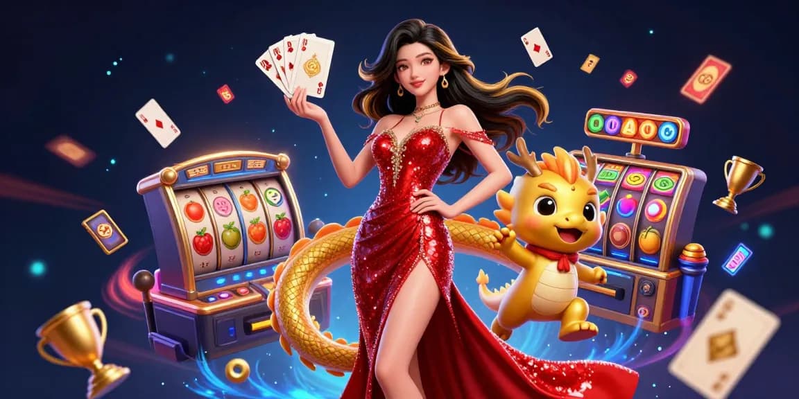 Experience the thrill of go88 casino gaming with a vibrant 3D illustration of a beautiful Asian woman and a playful dragon, surrounded by jackpot symbols.