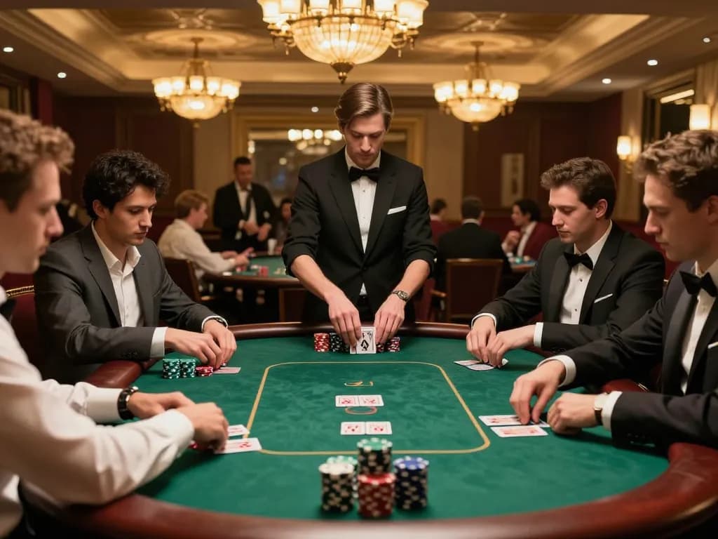 Players strategizing at a LV88 poker table, showcasing high stakes and competitive spirit.