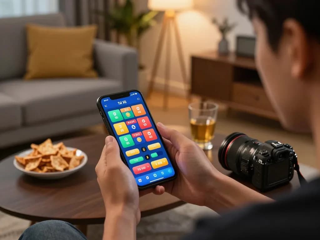 The player engages with the app tài xỉu online, showcasing betting strategies in a cozy home environment.
