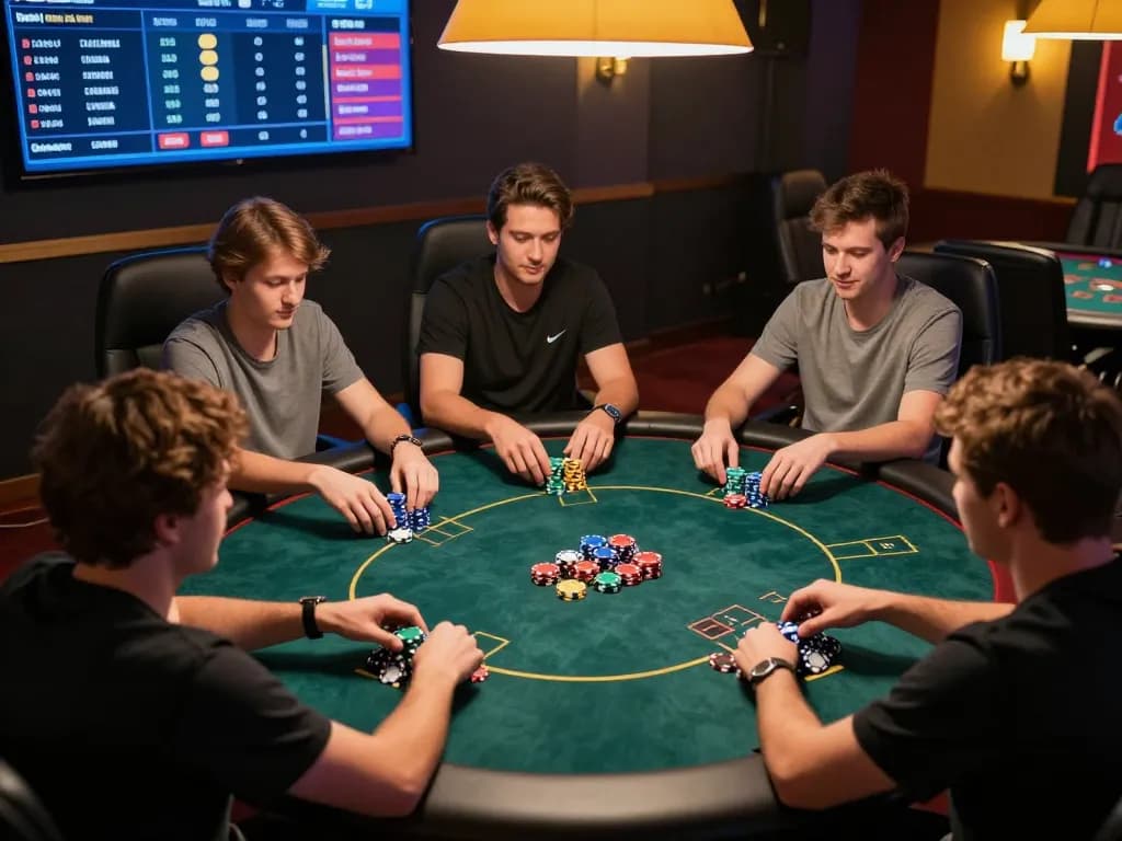 Engaged players placing bets at 8KBET's online poker table, showcasing strategic gameplay.