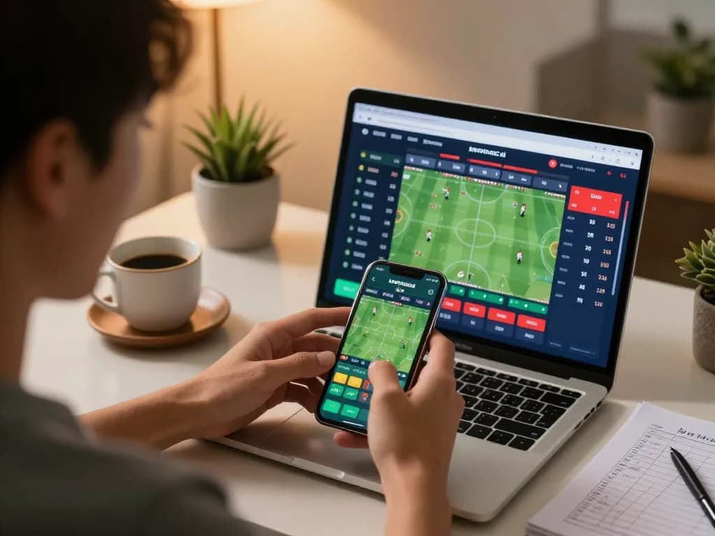 Engaging online sports betting session with keonhacai live odds displayed on smartphone at home.