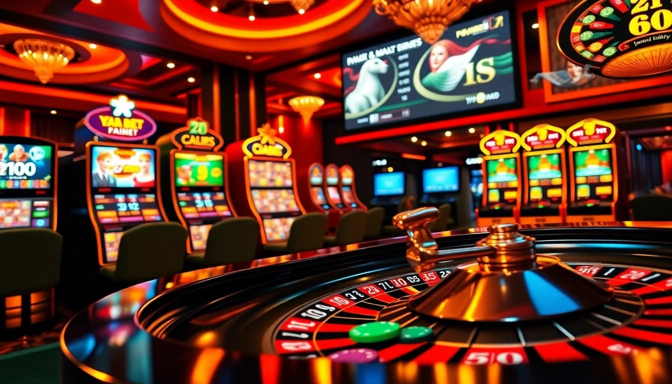 Players engaging with the thrilling 789bet online casino experience amid vibrant imagery of roulette and slot machines.