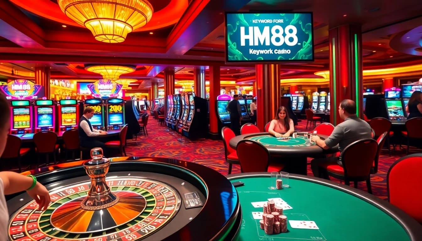 Experience the excitement of gambling at HM88 with elegant casino tables and vibrant slot machines.