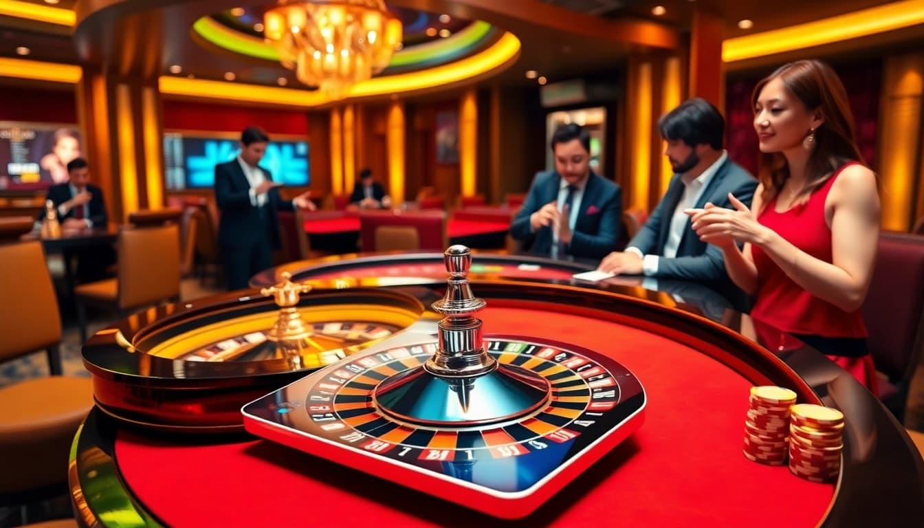 Experience excitement at https://xx88.promo/ with a luxurious modern casino showcasing roulette and digital betting interfaces.