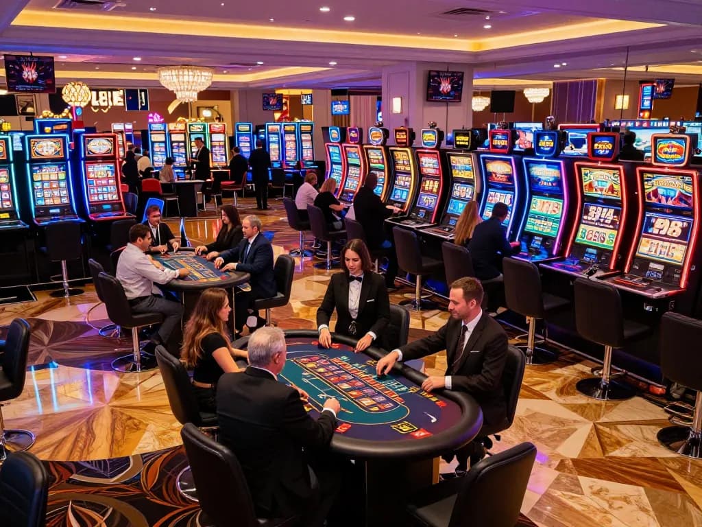 Players enjoying diverse games in a vibrant Las Vegas casino, showcasing 789clubgo excitement.