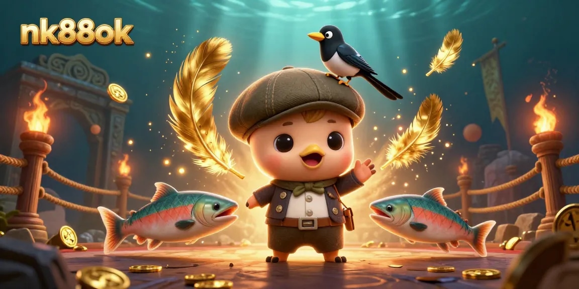 Join nk88ok's vibrant gaming scene with playful Nessie and golden treasures.