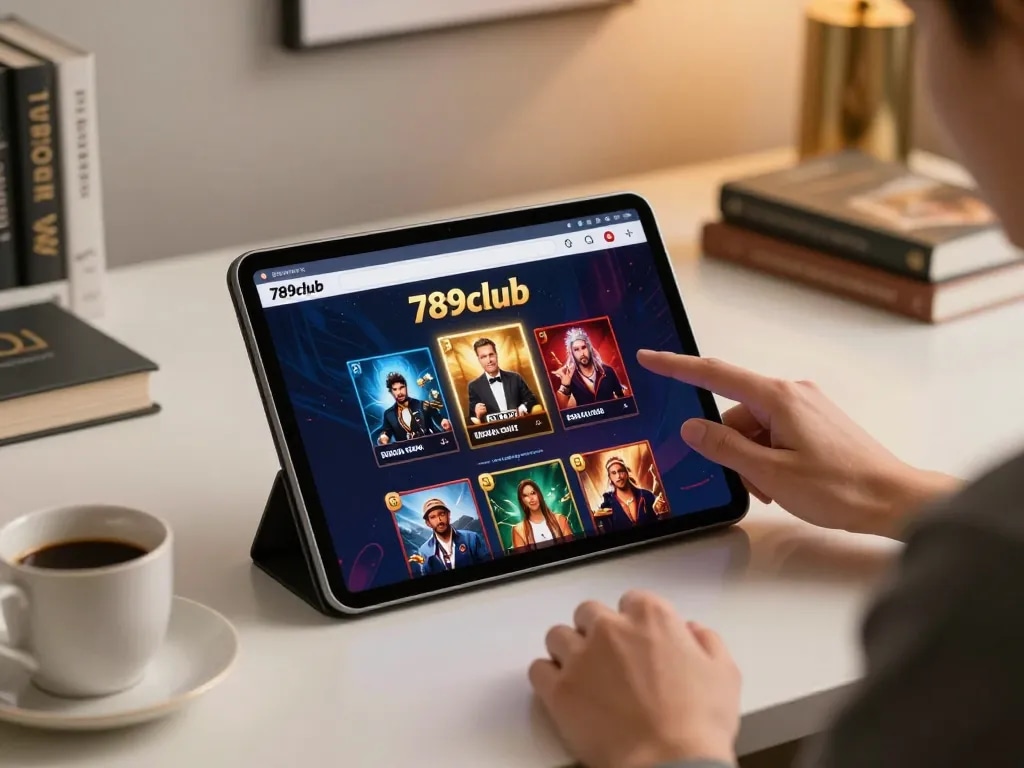 Player enjoying the 789club app on a tablet, showcasing responsible gambling at home