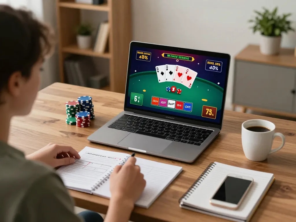 Player engaged in online poker with alc88, analyzing strategies while enjoying a cozy home setup.