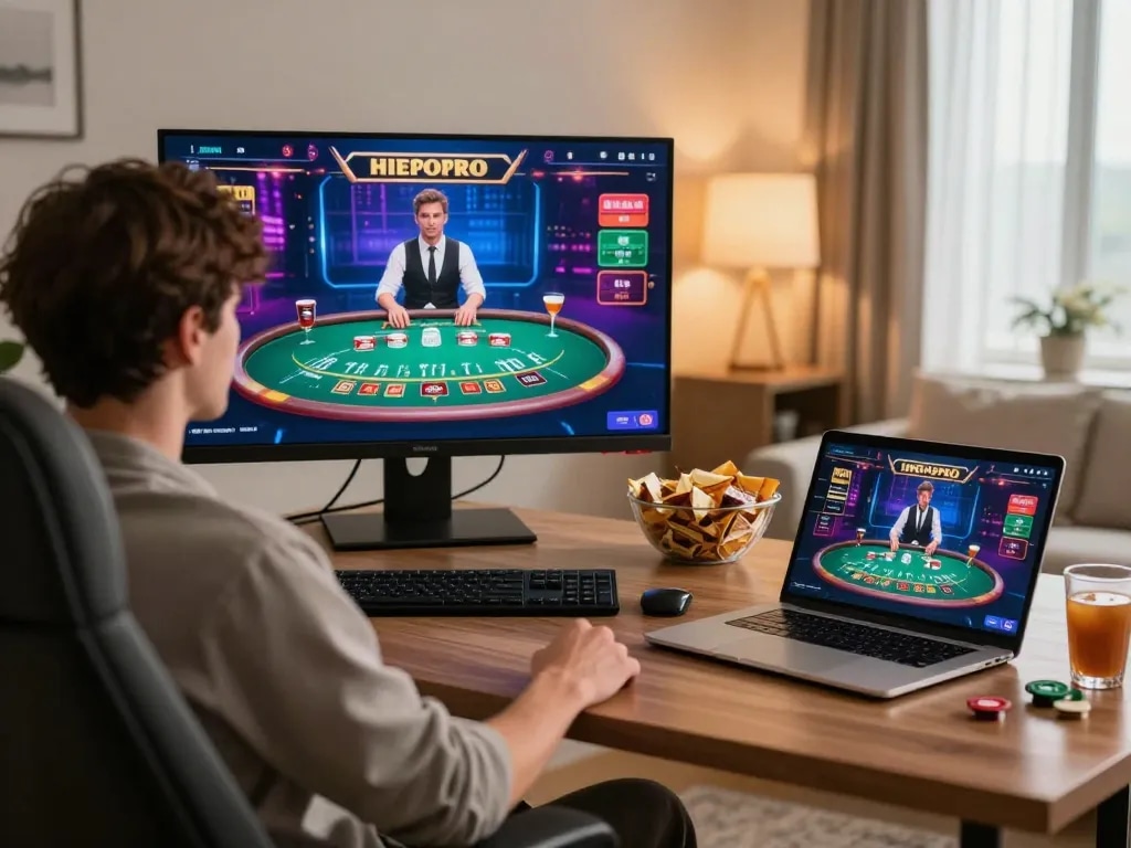cm88-bet player enjoying live dealer blackjack from home setup