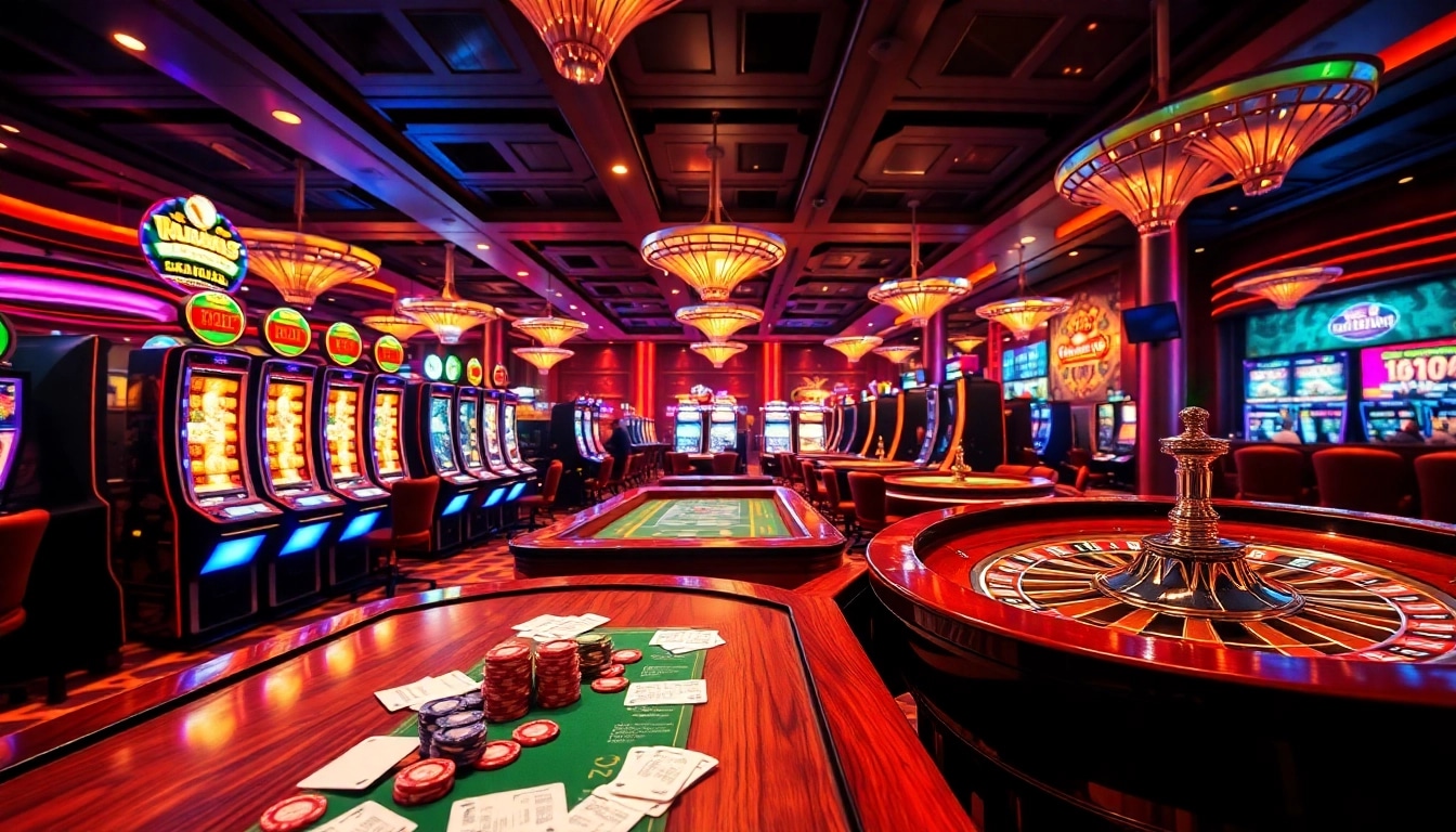 Experience thrilling gameplay at tg88 featuring vibrant slot machines and energetic gamblers.