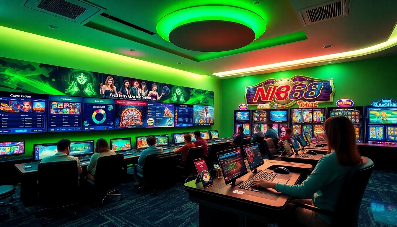 Exciting NK88 gaming platform environment with players engaging in online casino games and sports betting.
