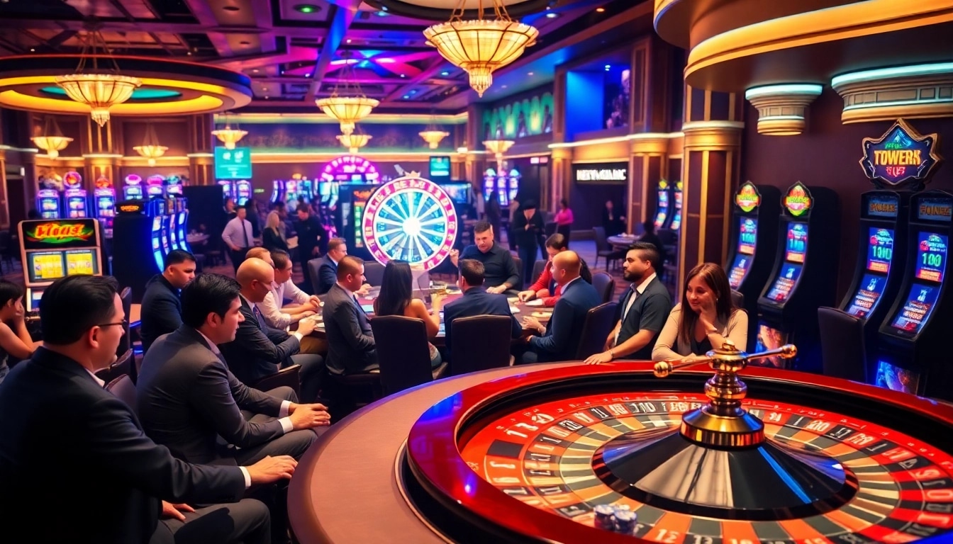 Experience the thrill of tg88 with vibrant casino tables and enthusiastic gamblers enjoying their game.