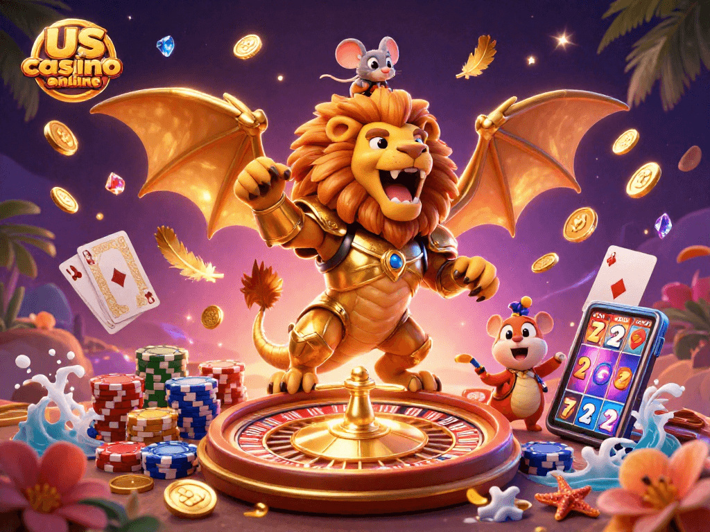 Play thrilling games at us casino sites online featuring a chimera and vibrant casino elements.