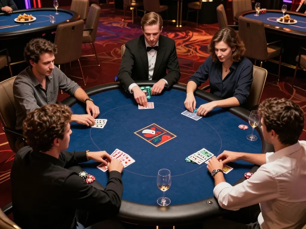 Engaging scene of a poker game showcasing 258bet com login action with players strategizing and interacting.