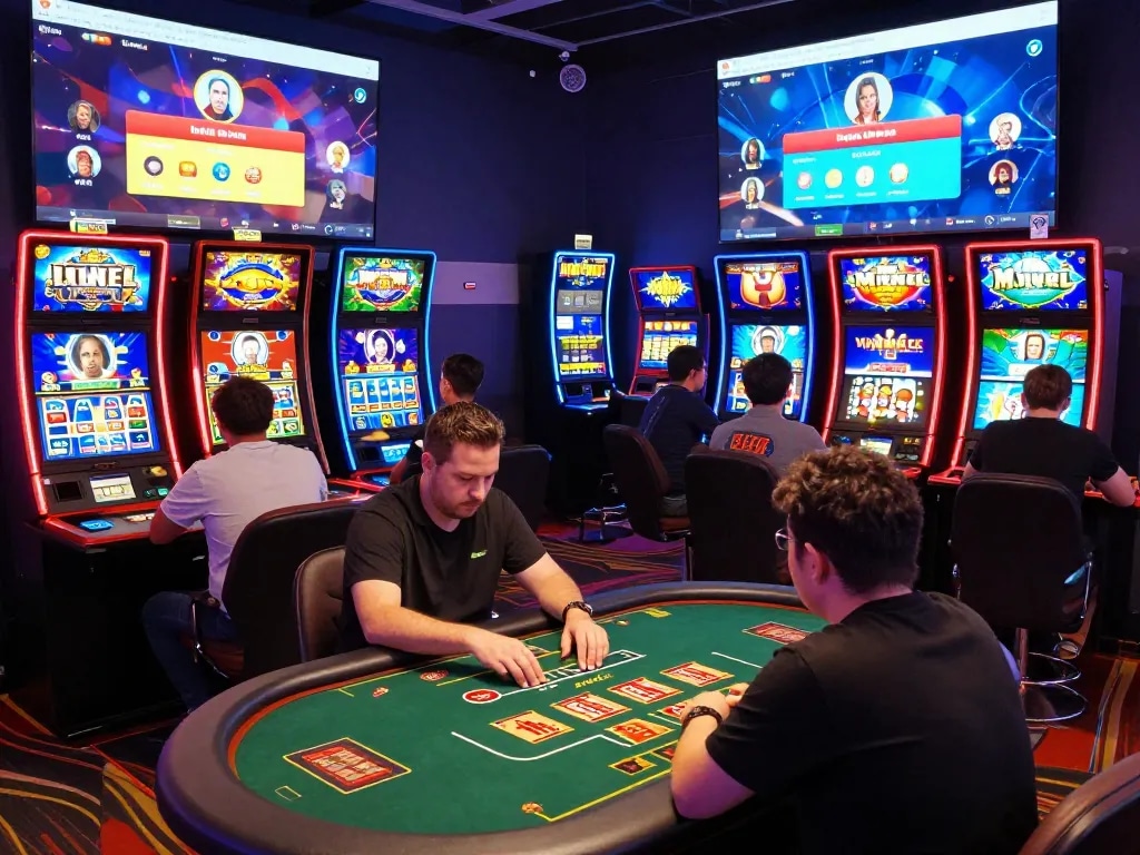 Exciting online gaming experience at Sunwin showcasing vibrant casino games and diverse players immersed in action.