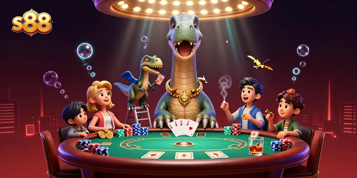 Players engage in exciting poker action at the s88 casino table with colorful chips and cards.