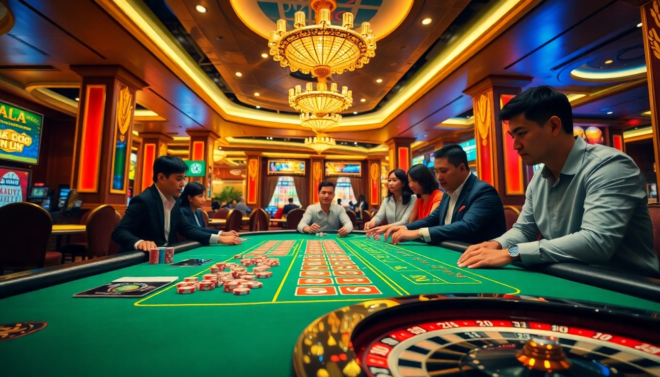 Experience the thrill of Kèo Chẵn Lẻ AU88 in a lavish casino setting with vibrant colors and high-stakes action.