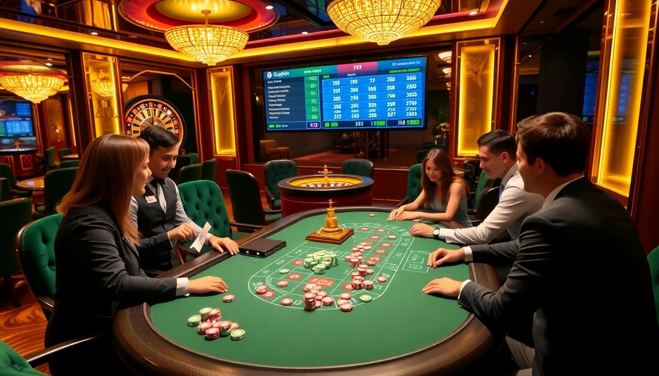 Players enjoying a thrilling poker game at 789F casino, showcasing vibrant colors and excitement.