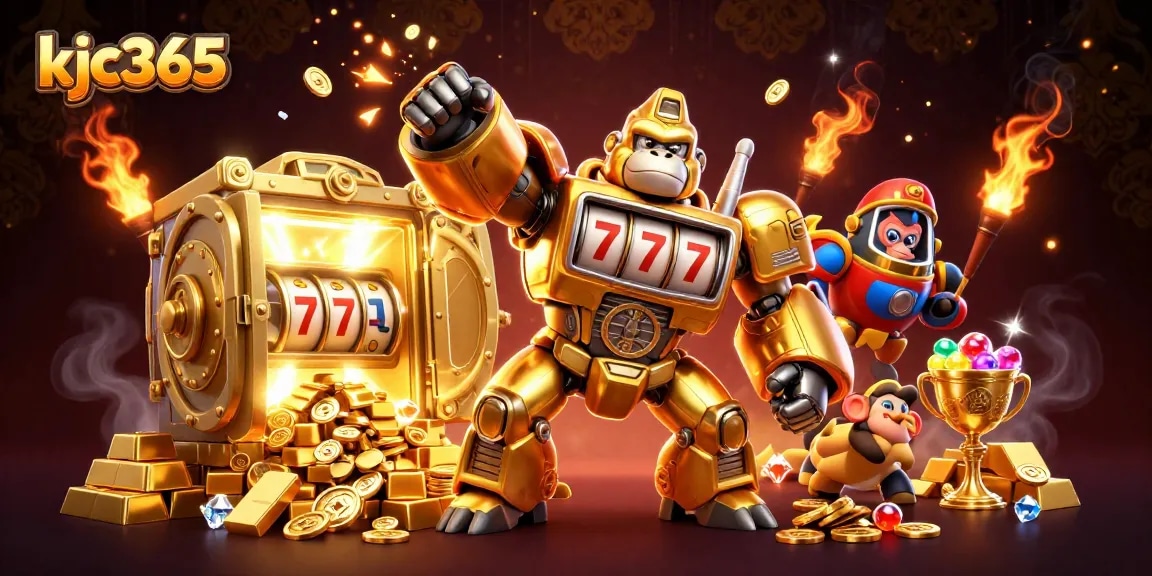 Spin the reels with kjc365’s exciting golden gorilla mech in a vibrant casino world.