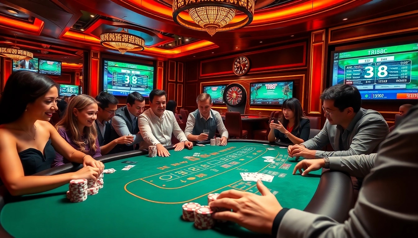 Exciting poker game at a professional casino featuring tr88 elements and vibrant atmosphere.