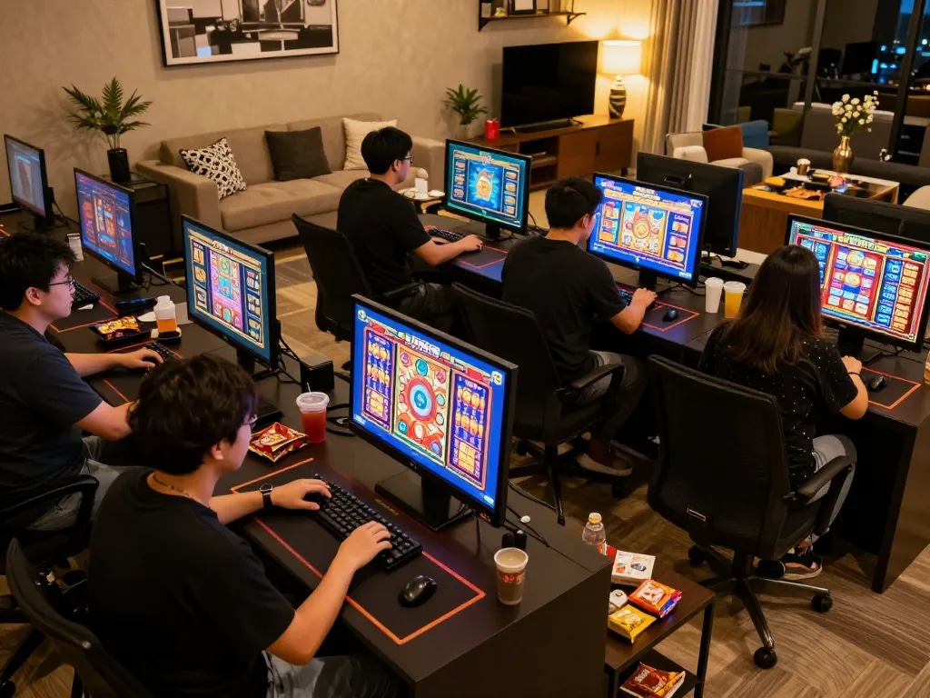 Engaged players enjoying Slot Malaysia on mobile devices in a cozy home environment.