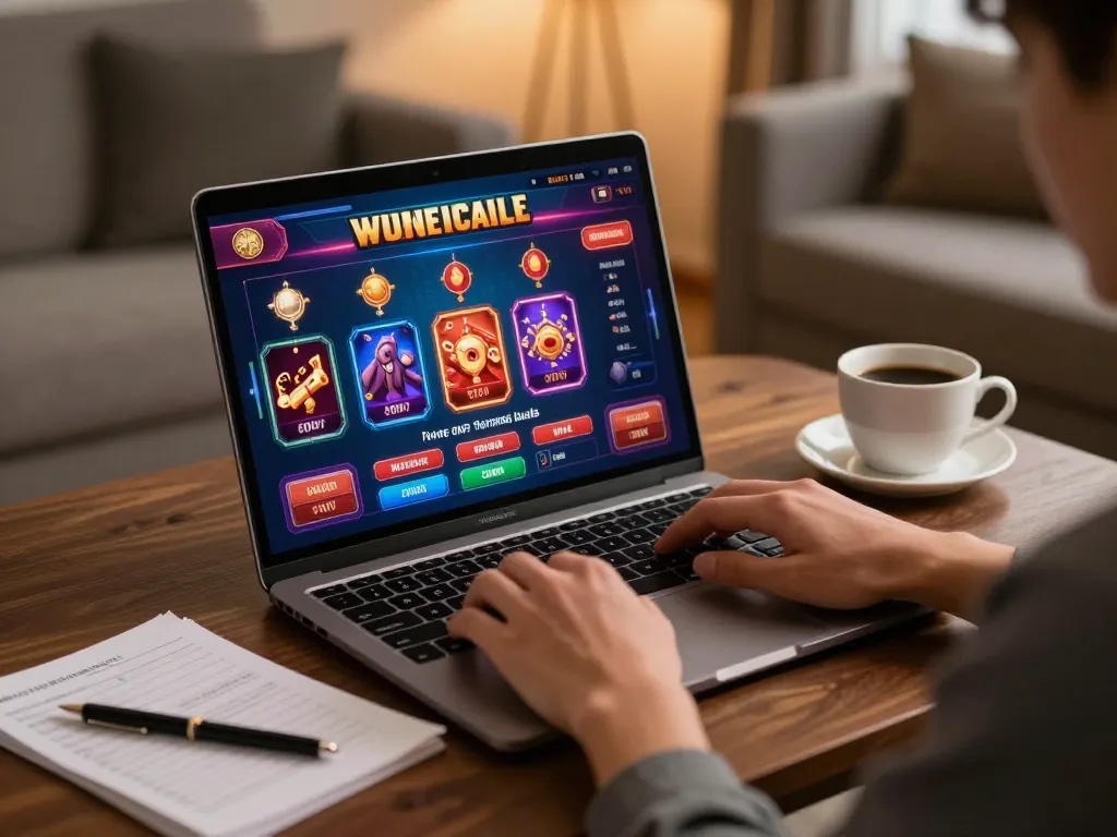 Player enjoying online casino games at home with o8 platform on laptop