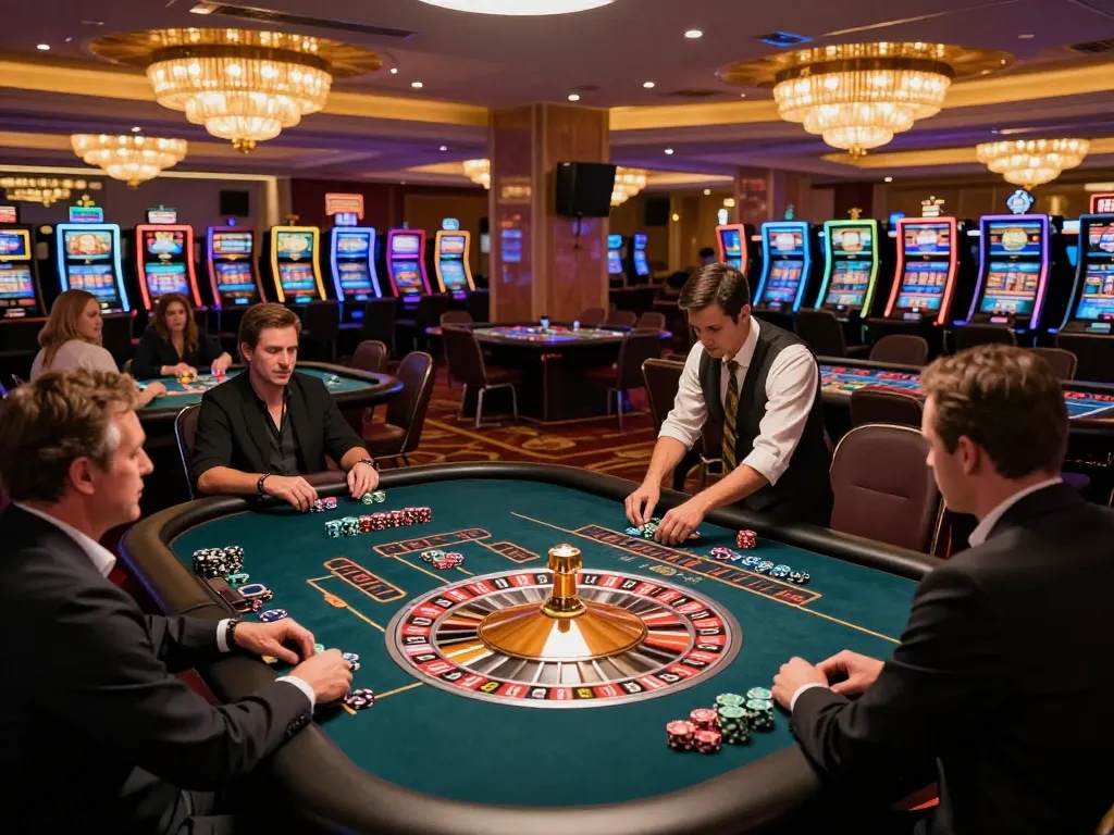 Players enjoying dynamic roulette gameplay at 78WIN casino, showcasing vibrant table and engaging atmosphere.