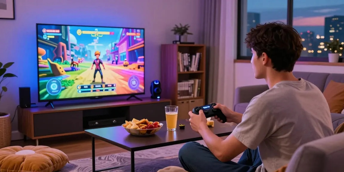Engaged player enjoying an xxx game in a cozy living room.