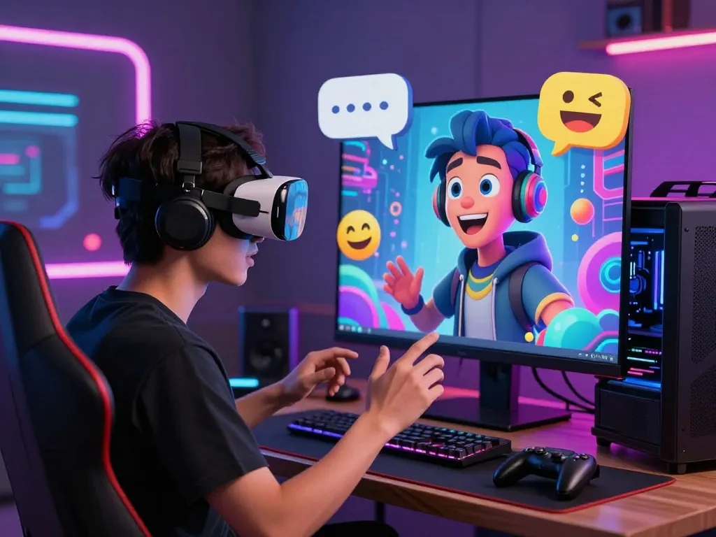 Engaging CrushOn AI character interaction in a vibrant virtual reality chat.