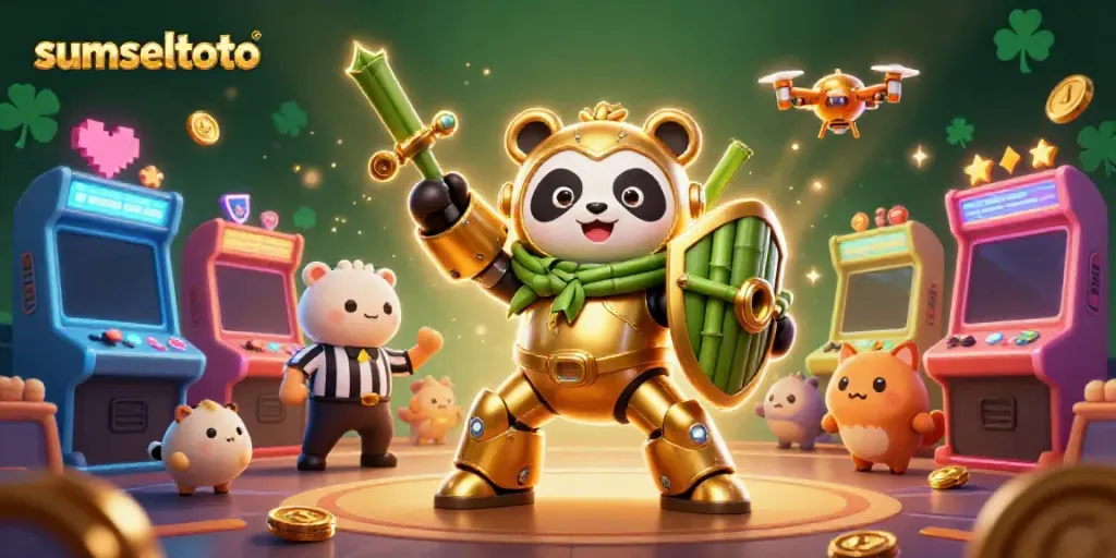 Experience thrilling actions at sumseltoto's vibrant casino arena with dynamic 3D characters and arcade game elements.
