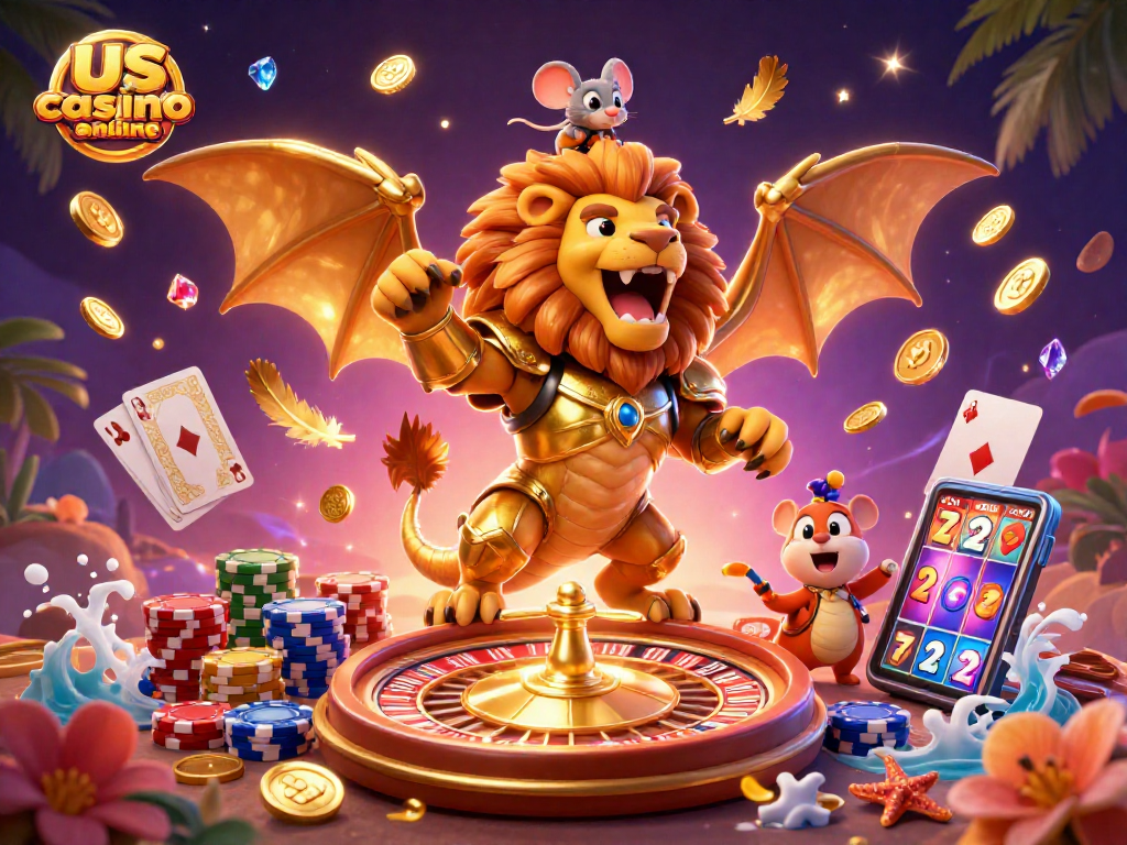 Play thrilling games at us casino sites online featuring a chimera and vibrant casino elements.