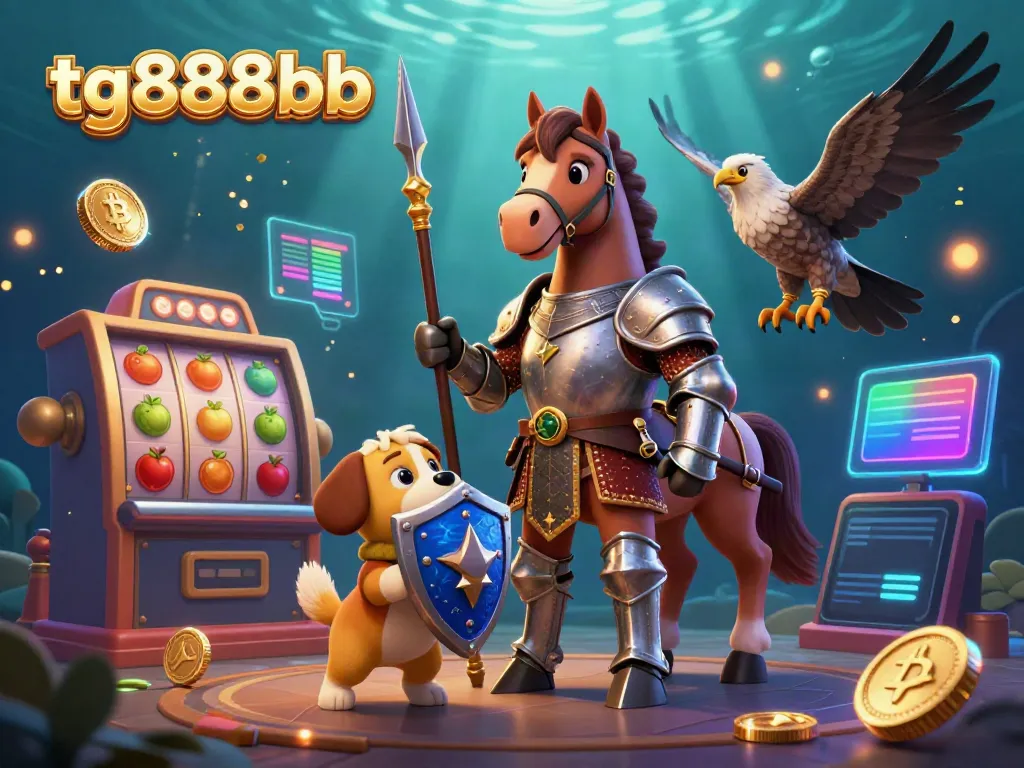 Experience the excitement of tg888bb with our knight, squire, and falcon in a dynamic casino scene.
