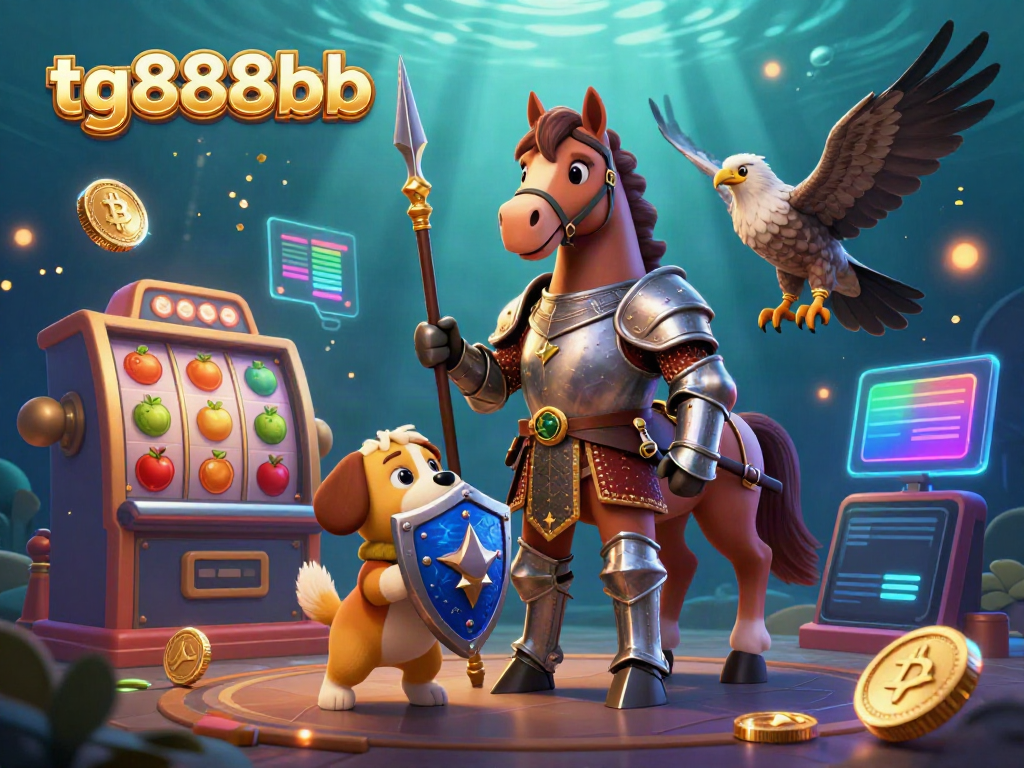 Experience the excitement of tg888bb with our knight, squire, and falcon in a dynamic casino scene.