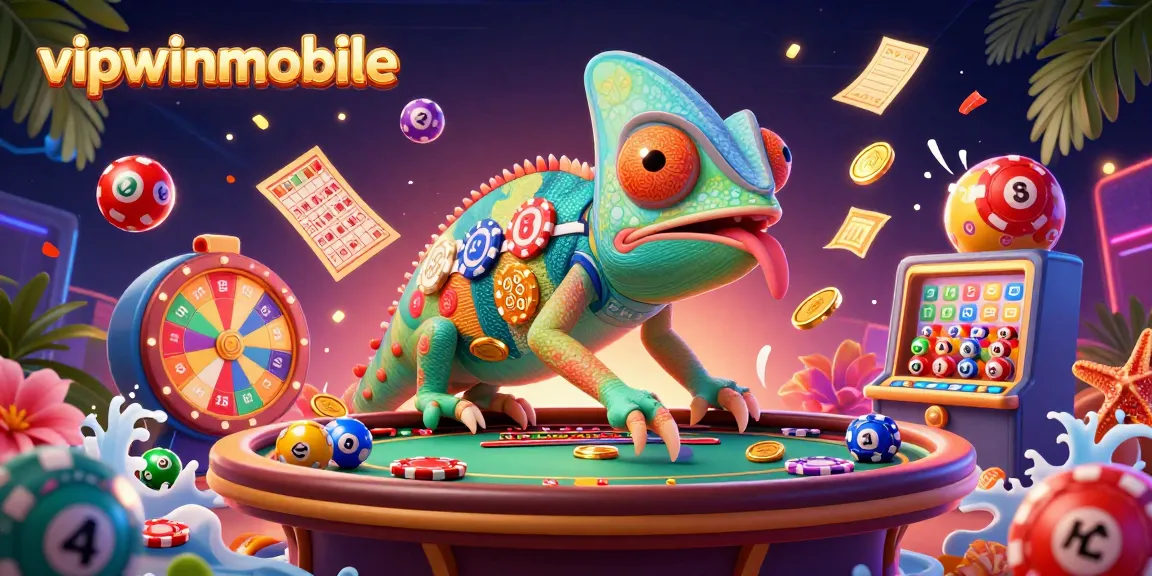 Experience the vibrant gaming world of vipwinmobile with colorful balls and dynamic casino elements.