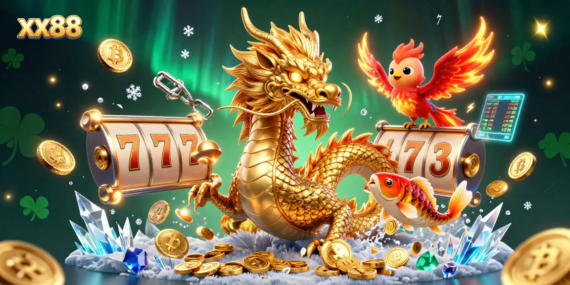 Play slots with exciting visuals at xx88 featuring a dragon, phoenix, and koi fish.