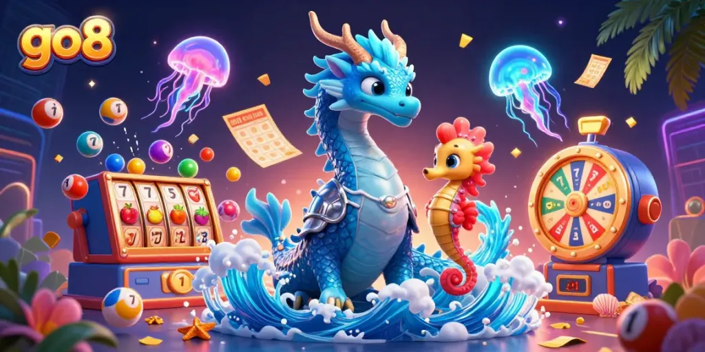 Win big with go8 in this vibrant 3D illustration featuring enchanting casino elements.