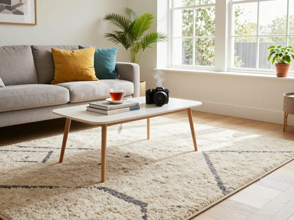 Stylish living room with affordable carpets London, cozy decor and natural light