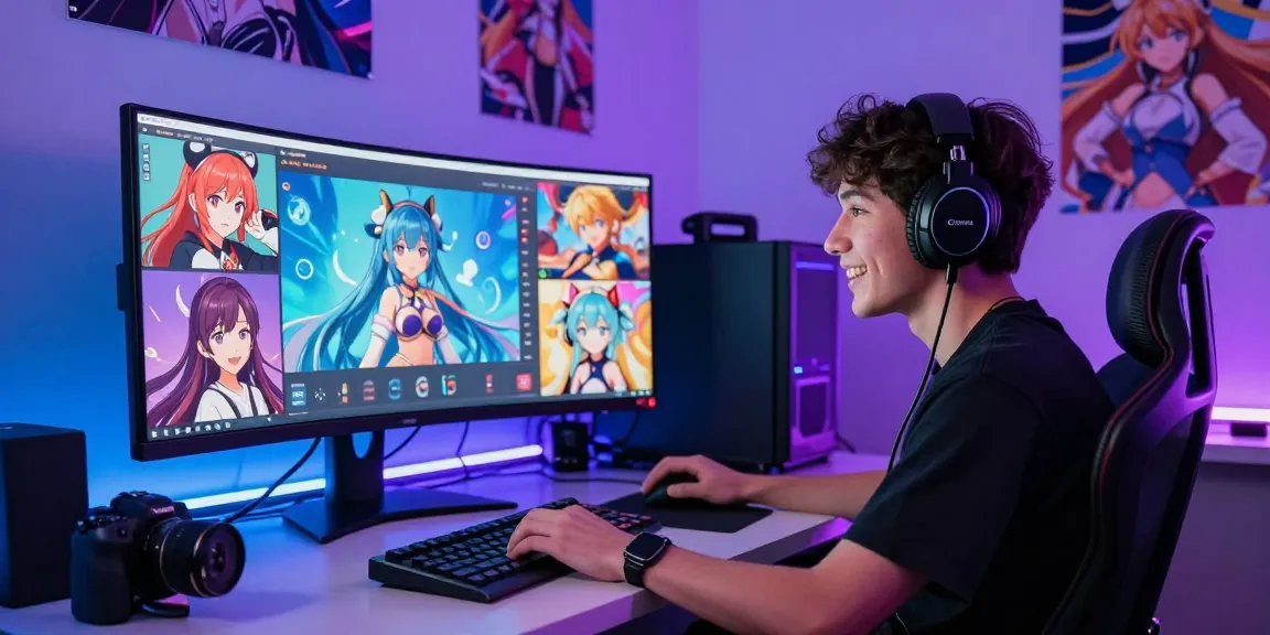 Engaged user interacting with ecchi chat AI characters in a vibrant digital space.