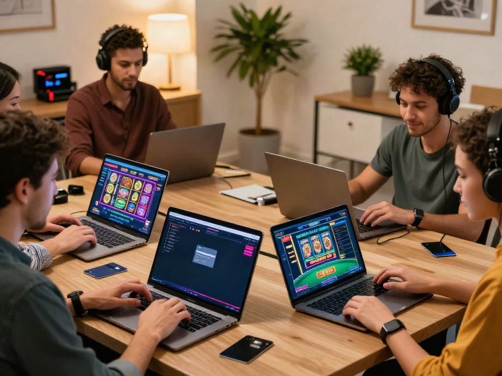 Players enjoying online games at a stylish home office with payment options for casinos that accept credit cards.